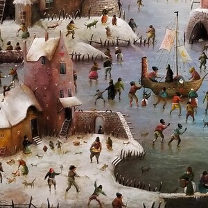 Large whimsical cityscape painting original, Surreal landscape city artwork, Fantasy canvas art original, Castle painting Panoramic wall art