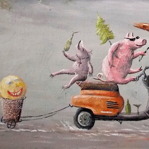 Whimsical artwork original, Whimsical animal art on canvas, Surrealism painting, Whimsical landscape painting, Surreal oil painting, Fantasy landscape wall art, Funny artwork