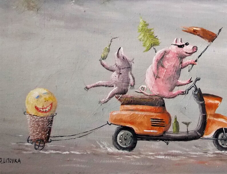 Whimsical artwork original, Whimsical animal art on canvas, Surrealism painting, Whimsical landscape painting, Surreal oil painting, Fantasy landscape wall art, Funny artwork
