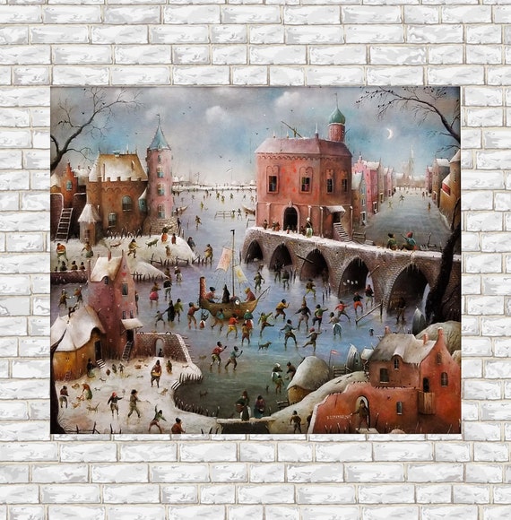 Large whimsical cityscape painting original, Surreal landscape city artwork, Fantasy canvas art original, Castle painting Panoramic wall art