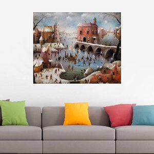 Large whimsical cityscape painting original, Surreal landscape city artwork, Fantasy canvas art original, Castle painting Panoramic wall art