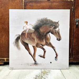 Original Weird animal art for the wall, Polo player art Polo painting Horse polo art canvas Fun painting Absurdist art Whimsical wall decor