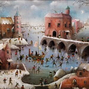 Large whimsical cityscape painting original, Surreal landscape city artwork, Fantasy canvas art original, Castle painting Panoramic wall art