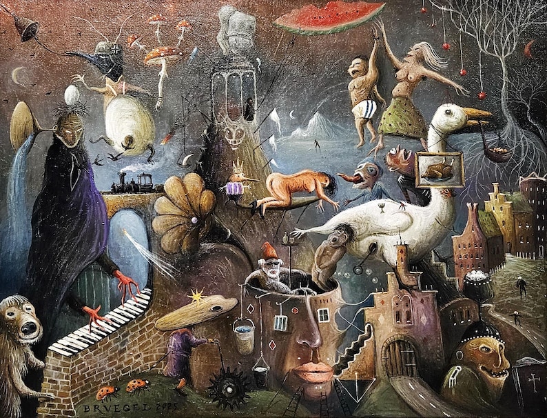 Original Dark Fantasy Art Painting, Creepy Canvas Art Surrealist Attire ...