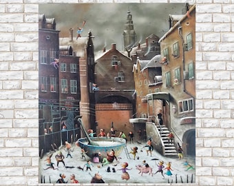 Whimsical artwork original, Surrealism art, Whimsical landscape, Surreal oil painting Urban art canvas Surreal artwork Scenery painting