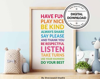 Classroom Rules Printable,Classroom Sign,Educational wall art,Classroom decorations,Classroom Chart for Elementary teacher,Appreciation Gift