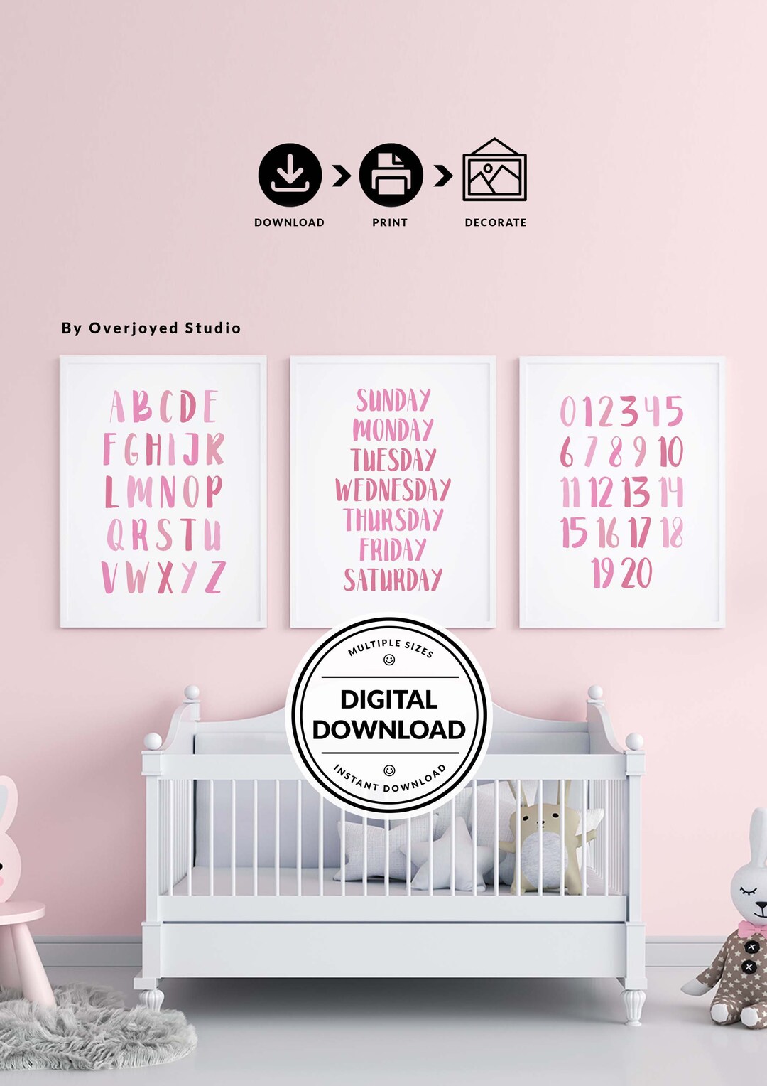 Pink Educational Alphabet Poster, Educational Chart, Kids Room Decor ...