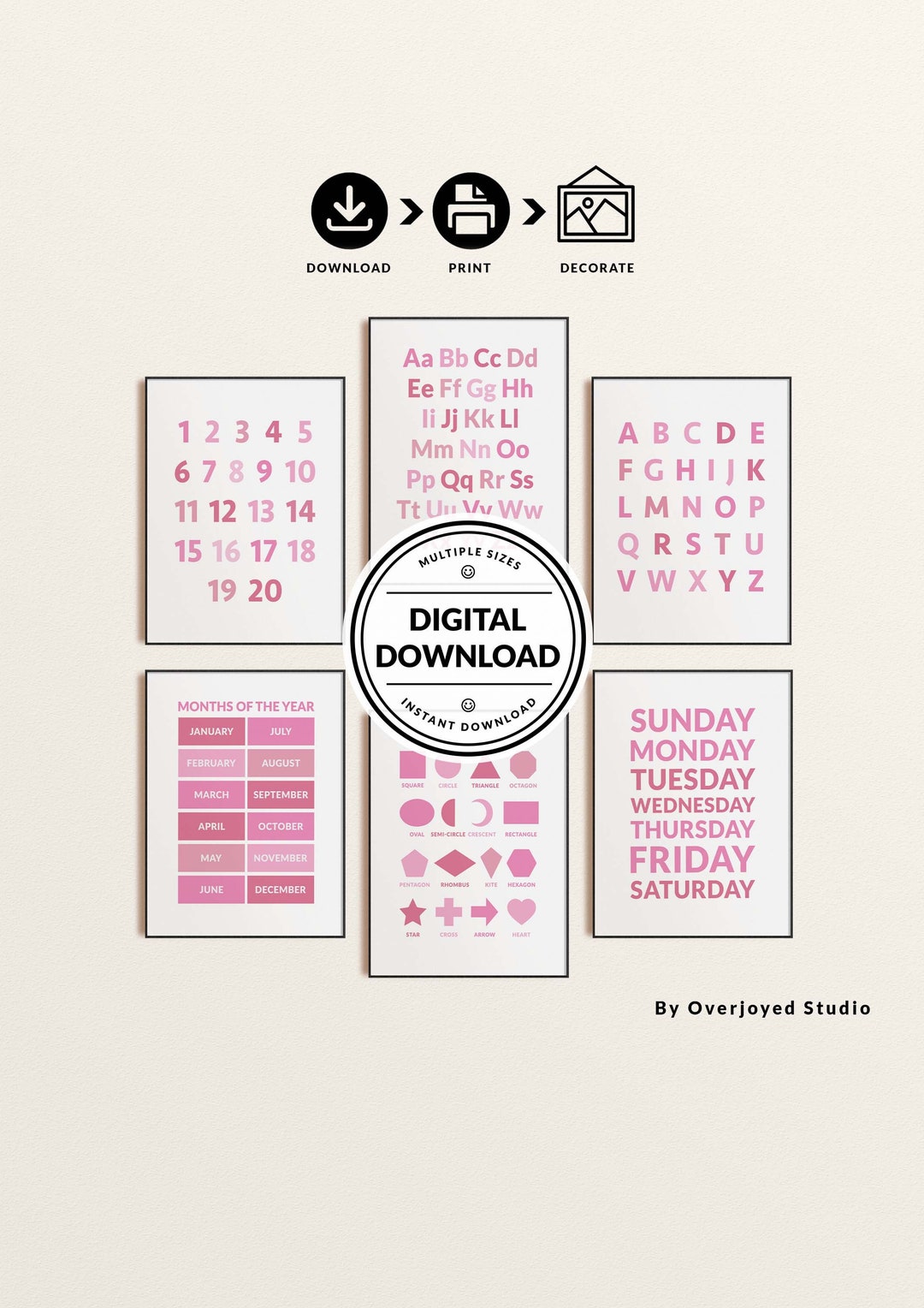 Pink ABC 123, Baby Girl, Educational Art, Kids Room Decor, Nursery ...