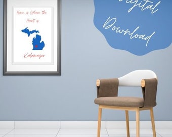 Obra de arte de Michigan/Arte de Kalamazoo/Arte simple de Michigan/Arte del estado de Mitten/Arte de pared de Kalamazoo/Decoración del hogar de Michigan