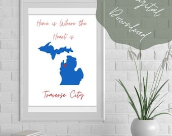 Obras de arte de Michigan/Arte de Traverse City/Arte simple de Michigan/Arte del estado de Mitten/Arte de la pared de Traverse City/Decoración del hogar de Michigan