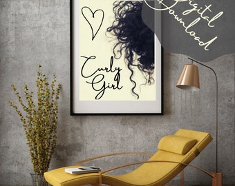 Arte de chica rizada/Arte digital de pelo rizado/Chica rizada/Chicas rizadas/Arte digital de chica rizada/Impresión digital de pelo rizado/Impresión de chica rizada