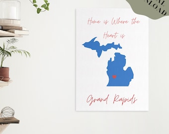 Obras de arte de Michigan/Arte de Grand Rapids/Regalos de Michigan/Arte del estado de Mitten/Arte de pared de Grand Rapids/Decoración del hogar de Michigan
