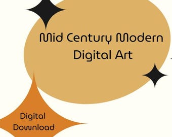 Arte digital, arte moderno de mediados de siglo, arte para sala de estar, arte neutro, arte para dormitorio, arte de mediados de siglo, arte simple, decoración neutra, MCM