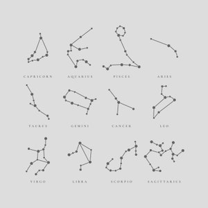 Zodiac Signs, Constellation, Stars, Instant Download Design, Aesthetic Minimal Vector Art, SVG, PNG