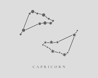 Capricorno, Segno zodiacale, Costellazione, Stelle, Download istantaneo Design, Arte vettoriale minima estetica, SVG, PNG