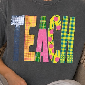 Leer patchwork png, leraar sublimatieontwerp, kleurrijke leraar shirt afbeelding, terug naar school png, lesgeven png, preppy leraar clipart