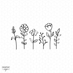 Wildflower Svg, Botanical Svg Files for Cricut, Flower Svg Simple, Wildflower Clipart, Flower Png Vector Silhouette File for Shirts
