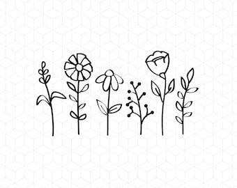 Wildflower Svg, Botanical Svg Files for Cricut, Flower Svg Simple, Wildflower Clipart, Flower Png Vector Silhouette File for Shirts