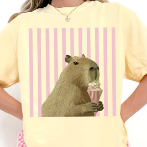 Funny Capybara PNG, Striped Ice Cream Png Design, Cute Animal Sublimation Graphic, Pastel Summer Png, Digital Download image 2