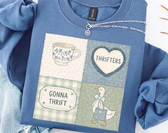 PNG Thrifters Gonna Thrift, vintage geïnspireerd png-ontwerp, jaren 90 Goose Grandma Core Clipart, digitale download voor commercieel gebruik