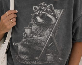 Summer Raccoon Png, Funny Beach Png Clipart, Trendy Halftone Png Design for Shirt, Funny Animal Clip Art, Digital Download