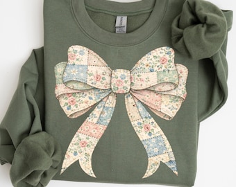 Vintage Bow PNG, Floral Coquette Clipart, Granny Core Style Png Design, Pastel Patchwork Bow Sublimation Png file for Download