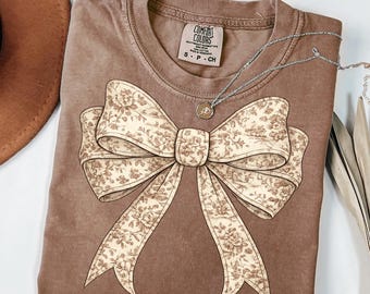 Vintage Toile Bow PNG, Brown Floral Coquette Clipart, Granny Core Style Png Design, Rustic Chinoiserie Bow Sublimation Png file for Download
