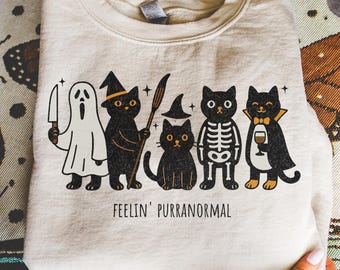 Halloween Cat png, Halloween Png Design, Feelin Purranormal Funny Cat POD, Cat Mom png, Spooky Retro Halloween Sublimation Download