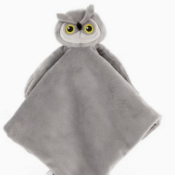 Doudou plat hibou Très Doux pour bébé et enfant 30x30 cm