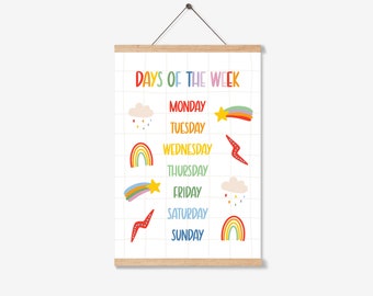 Days of the Week Educational Print - Nursery and Playroom Print