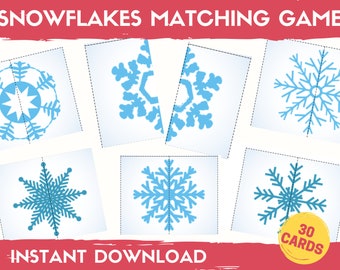 Winter Matching Game for kids, Snowflakes Matching Activity, Winter Games, Toddler Matching Activity, Learning Binder, Busy Book printable
