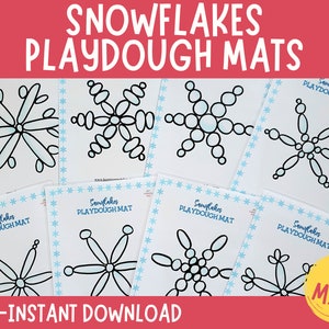 Snowflakes Play Dough Mats, Printable Play Doh Toddler Activities, Preschool Fine Motor Mats, Snowflakes Theme, Winter Activity, Unit Study image 1