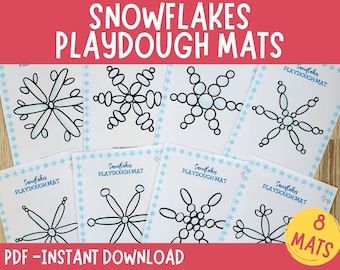 Tapetes de plastilina con forma de copos de nieve: Actividad de motricidad fina invernal (PDF imprimible)