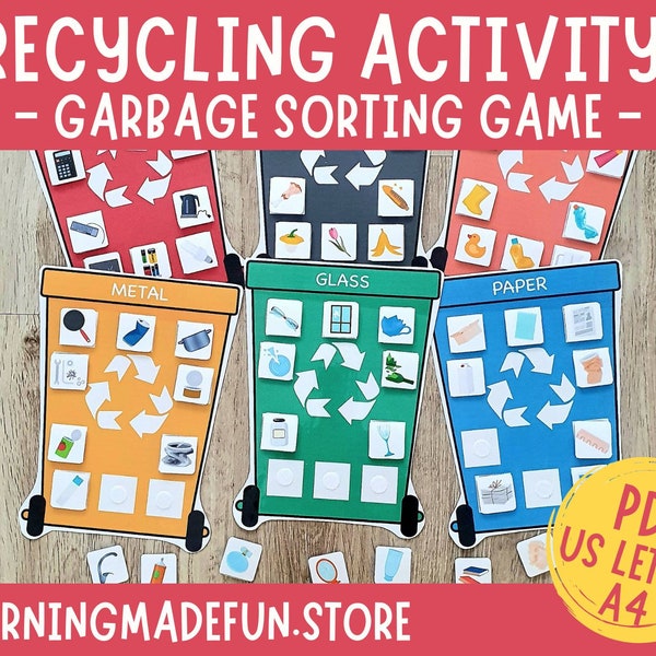 Recycling Game, Earth Day Activity, Waste Sorting Printable, Garbage Sorting Game, Preschool Centers, Homeschool, Kindergarten, Busy Book