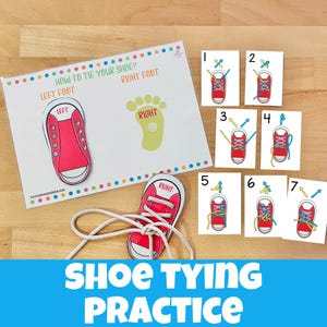 Shoe Tying Practice for Kids, Fine Motor Skills, Preschool Printables, Montessori, Tie Your Shoes, Life Skills, Shoe Lacing Sequence Cards