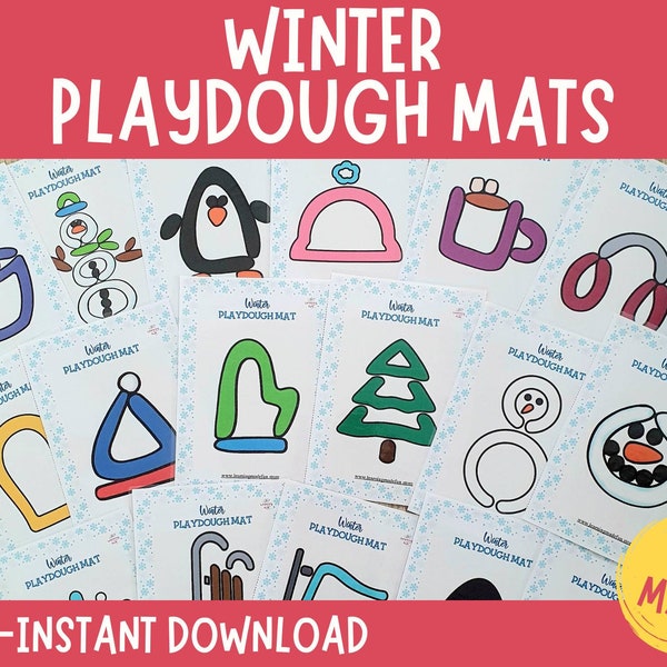 Winter Play Dough Mats, Printable Play Doh Toddler Activities, Winter Homeschool Montessori Kindergarten Pre-K Preschool Materials