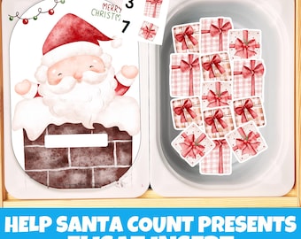 Help Santa Count the Presents Christmas Flisat Table Insert Printable Preschool Math Center Counting 10 Activity Homeschool Holiday Learning