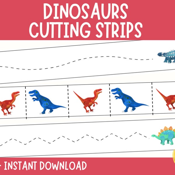 Dinosaurs Cutting Strips, Scissor Skills, Preschool Motor Skills, Fine Motor Skills, Cutting Practice for Toddlers, Preschool Centers