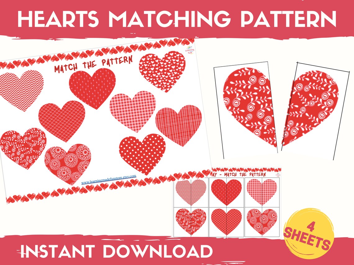 Valentine's Day Matching Game for Kids Matching Pattern - Etsy