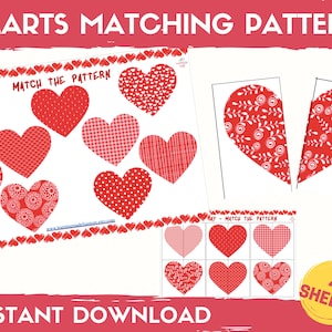 Valentine&#39;s Day Matching Game: Heart Pattern Activity (Printable)