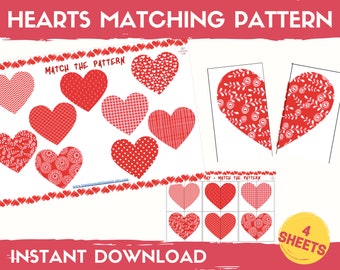 Valentine's Day Matching Game for kids, Matching Pattern, Toddler Games, Toddler Matching Activity, Learning Binder, Busy Book printable