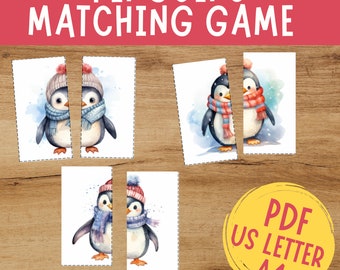 Penguins Matching Game for kids, Arctic Games, Toddler Matching Activity, Match the halves, Preschool Centers, Learning activities Toddlers