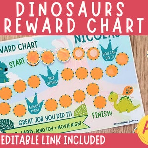 EDITABLE Dinosaurs Reward Chart Kids, Reward Chart Printable Toddler, Sticker Reward Chart, Behaviour Chores Chart, Potty Training Chart image 1