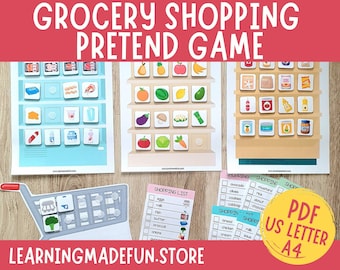 Shopping List Grocery Game, Supermarket Pretend Play, Homeschool Activity, Busy Book Printable,  Preschool Centers, File Folder Game Toddler