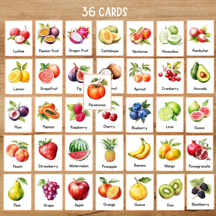 Printable Watercolor Fruits Flashcards for Kids | Toddler Preschool ...