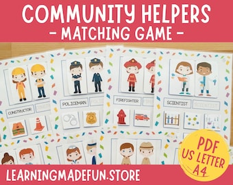 Community Helpers Matching Game: Preschool Learning Activity (Digital Download)