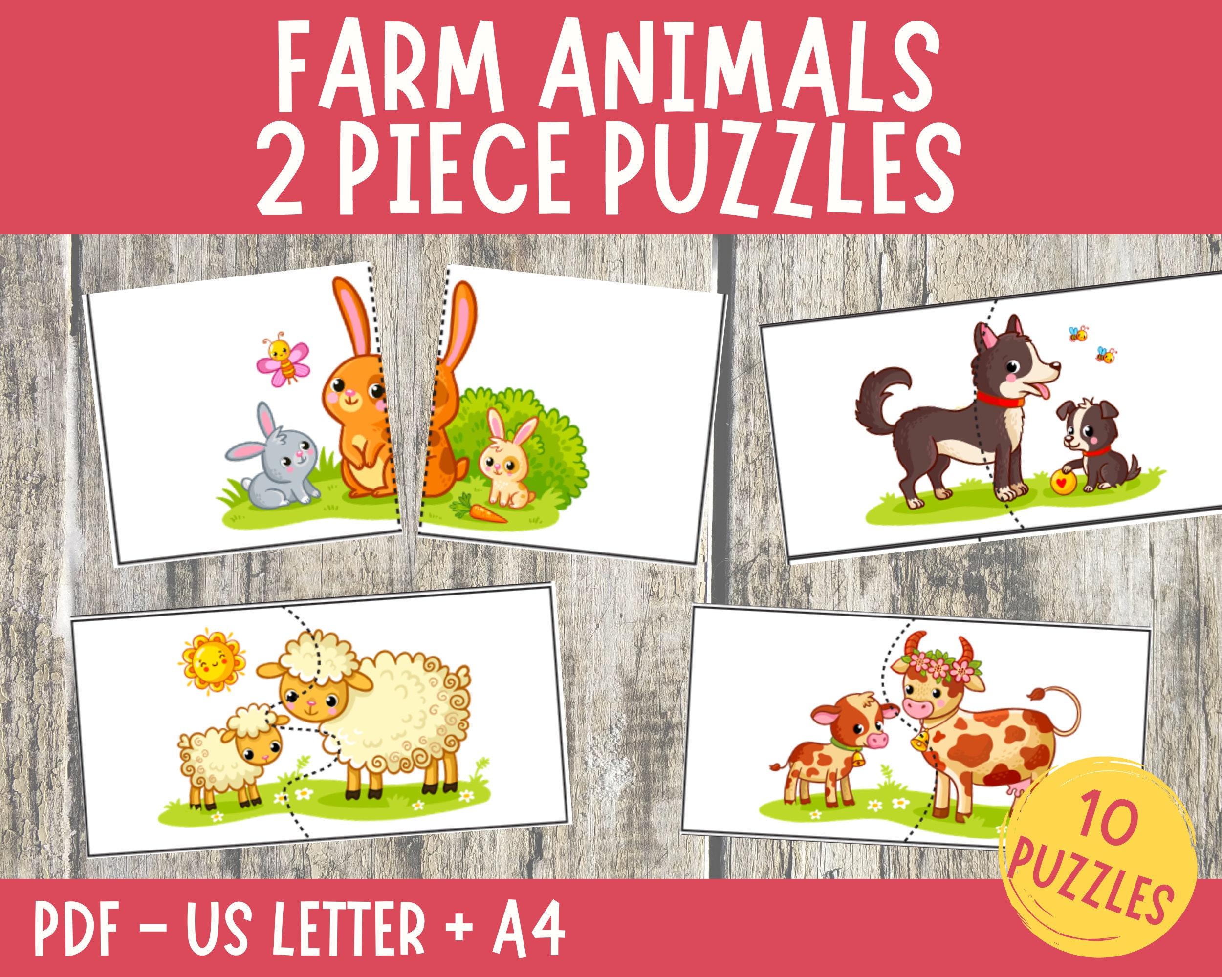 Puzzle en Bois Enfant, 4 Pièces Puzzle en Bois pour Enfants, Jouet  Montessori Puzzle, 2 Pièces Puzzle Enfichables avec 2 Pièces Puzzle à  Saisir pour Garçon Fille Anniversaire Noël Cadeau : 