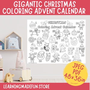 Christmas Advent Calendar For Kids, Family Activity, Giant Coloring Poster, Christmas Countdown, X Mas Coloring Pages, Activity Table Mat