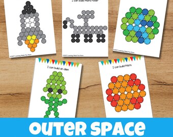 Outer Space Pom Pom Task Cards | Fine Motor STEM Activity (PDF)