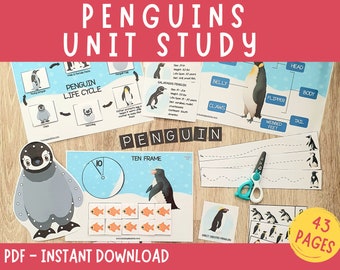 PENGUINS Unit Study Penguin Printable Resources Homeschool Learning Bundle Penguins Kids Activity Life Cycle of Penguin Preschool Curriculum